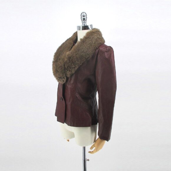Vintage 70's Red Fur Collar Leather Jacket M - Picture 4 of 16